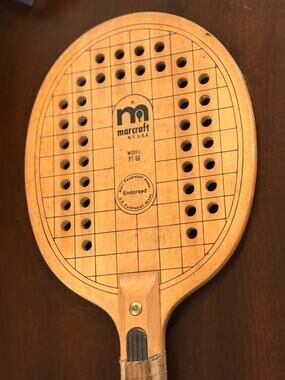 Vtg 1970s Marcraft PT-60 Wooden Paddleball Racket NY USA Paddle Game Room Retro